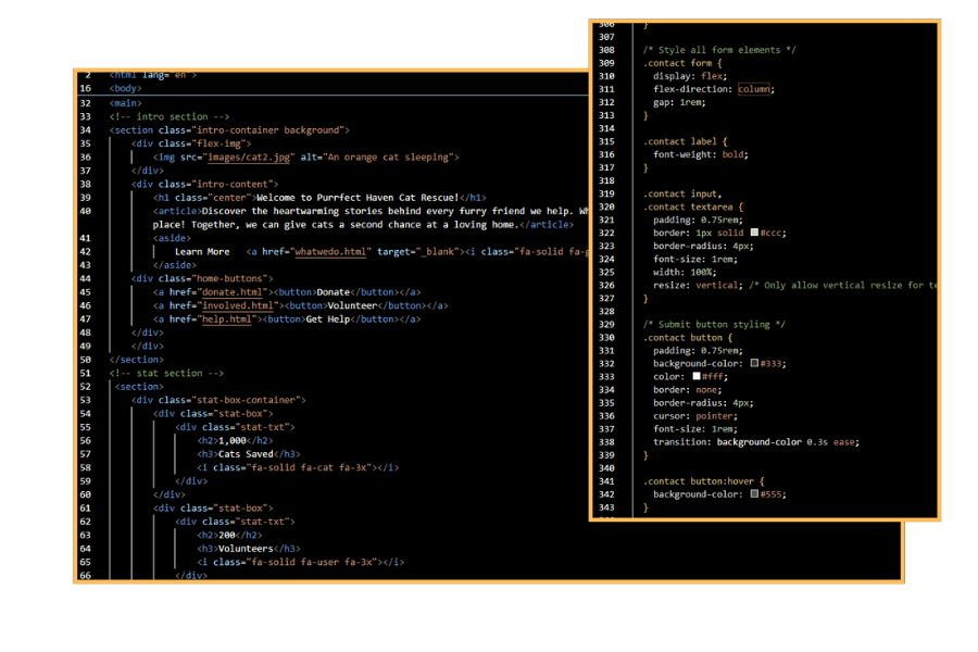 Code snippets of HTML and CSS.