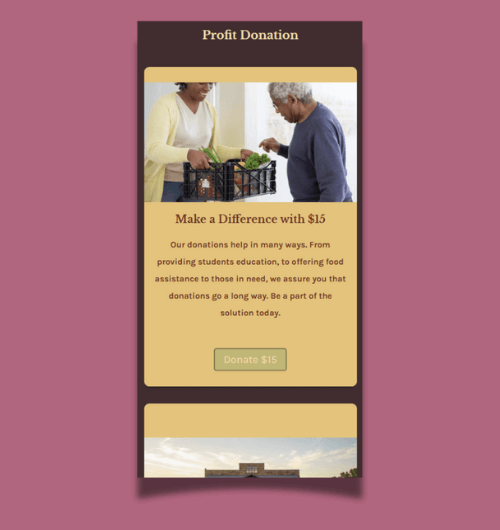 A webpage design built for mobile screens.