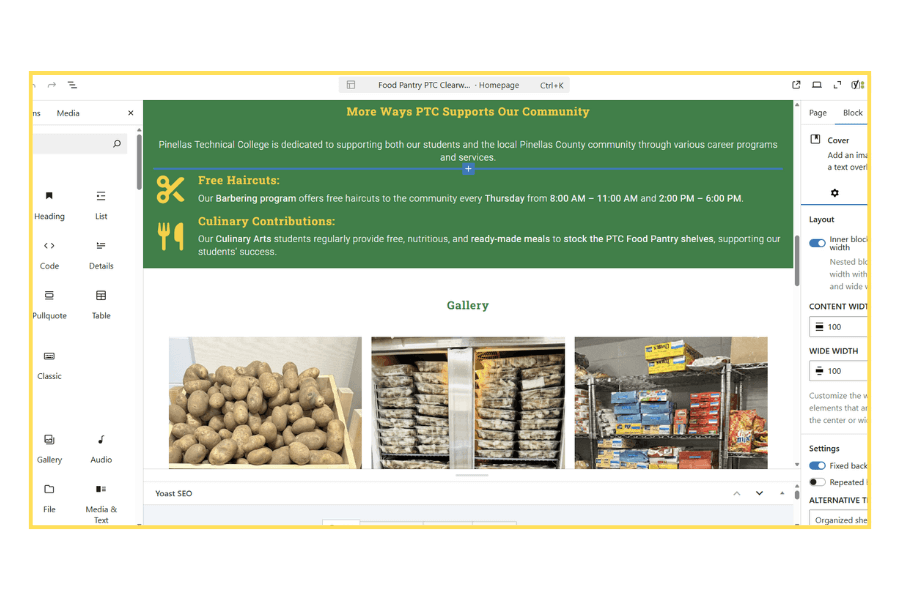 A screenshot of the WordPress Block Editor environment.