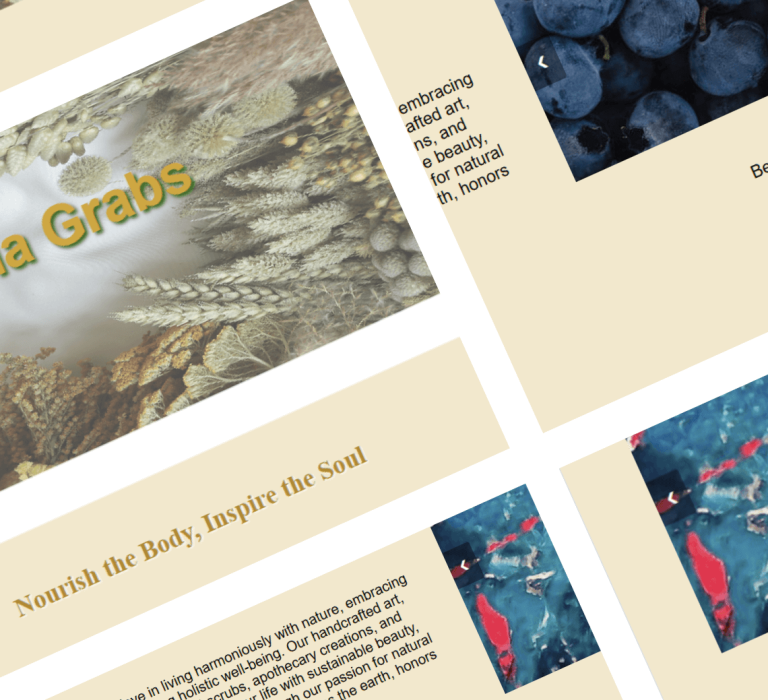 A collage of webpages from the Gaia Grabs website