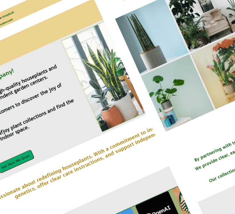 A collage of webpages from The Plant Company website.